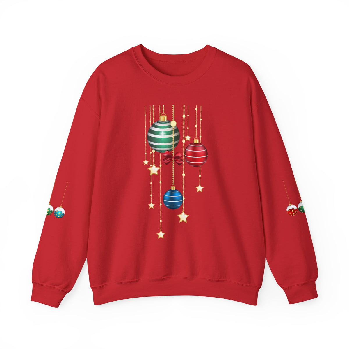 Holiday Ornaments Crewneck Sweatshirt — Hanging Baubles & Stars Christmas Sweater