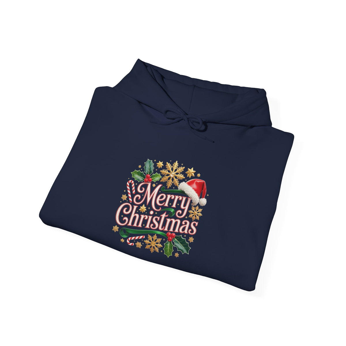 Christmas Hoodie - 'Merry Christmas' Festive Holiday Santa Hat & Holly Pullover