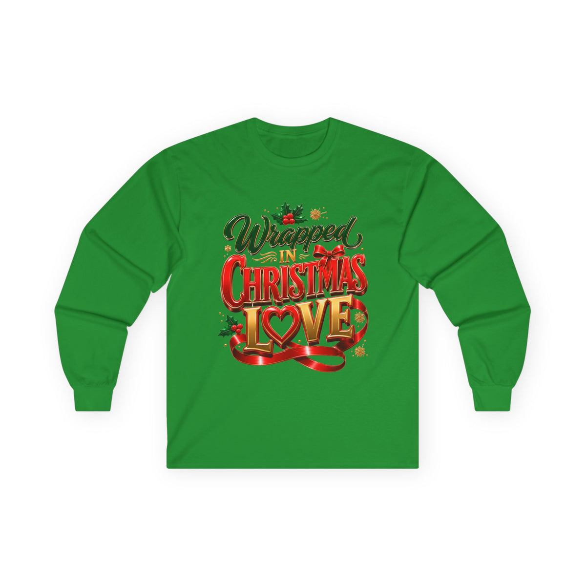 Long Sleeve Tee — "Wrapped in Christmas Love" Holiday Graphic Shirt