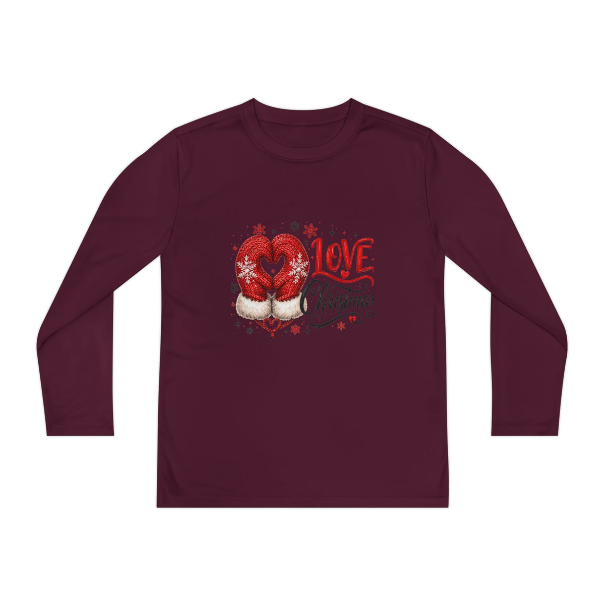 Youth Long Sleeve Tee - "Love Christmas" Festive Heart Gnome Design