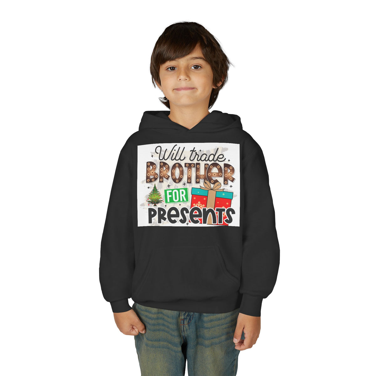 Kid’s Christmas Hoodie - "Will Trade Brother for Presents" Holiday Sweatshirt