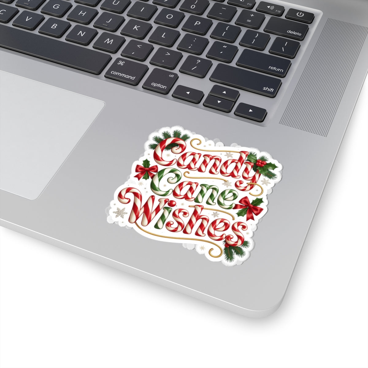 Candy Cane Wishes Sticker — Festive Holiday Kiss-Cut Decal