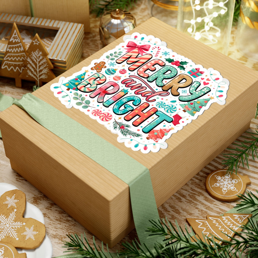 Merry and Bright Holiday Sticker — Festive Christmas Kiss-Cut Decal