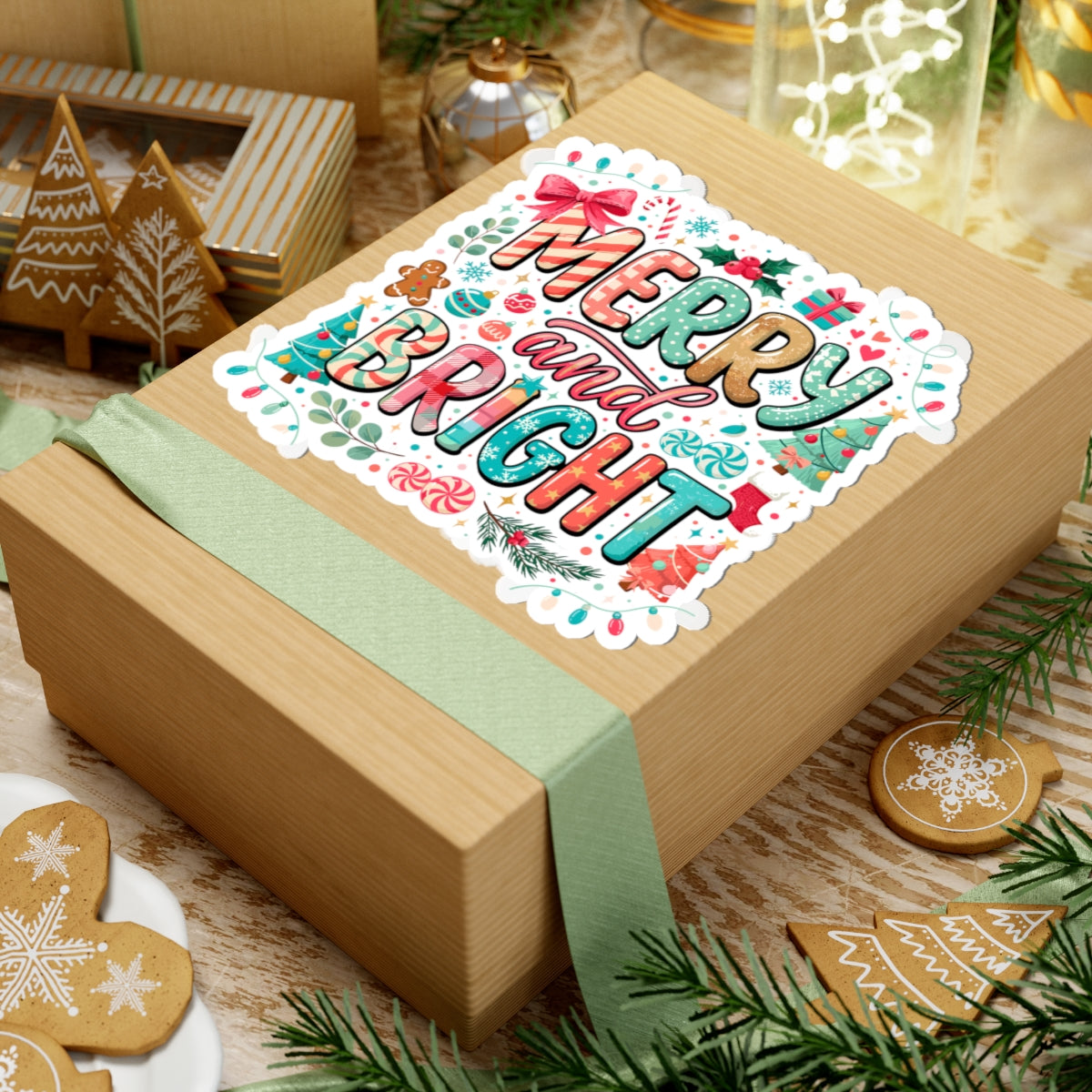 Merry and Bright Holiday Sticker — Festive Christmas Kiss-Cut Decal