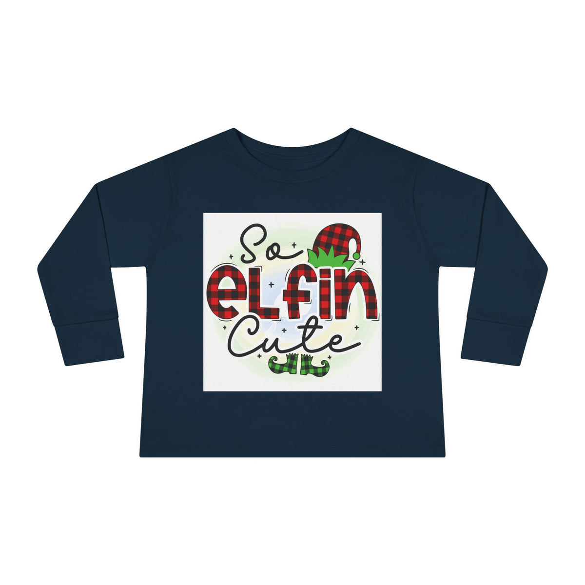 So Elfin Cute Toddler Long Sleeve Tee - Plaid Elf Hat Christmas Shirt