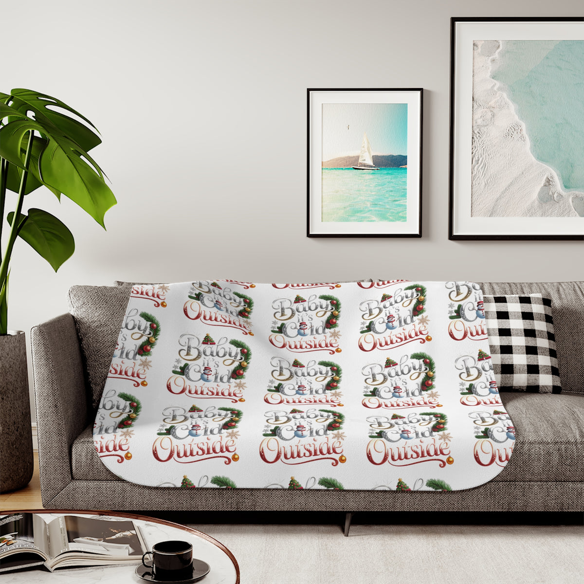 Christmas Cozy Sherpa Blanket – "Busy Being Festive" Holiday Throw