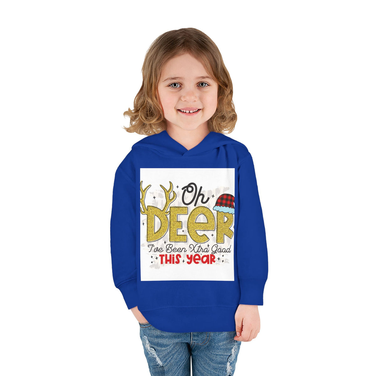 Toddler Hoodie — "Oh Deer I've Been Extra Good This Year" Christmas Pullover