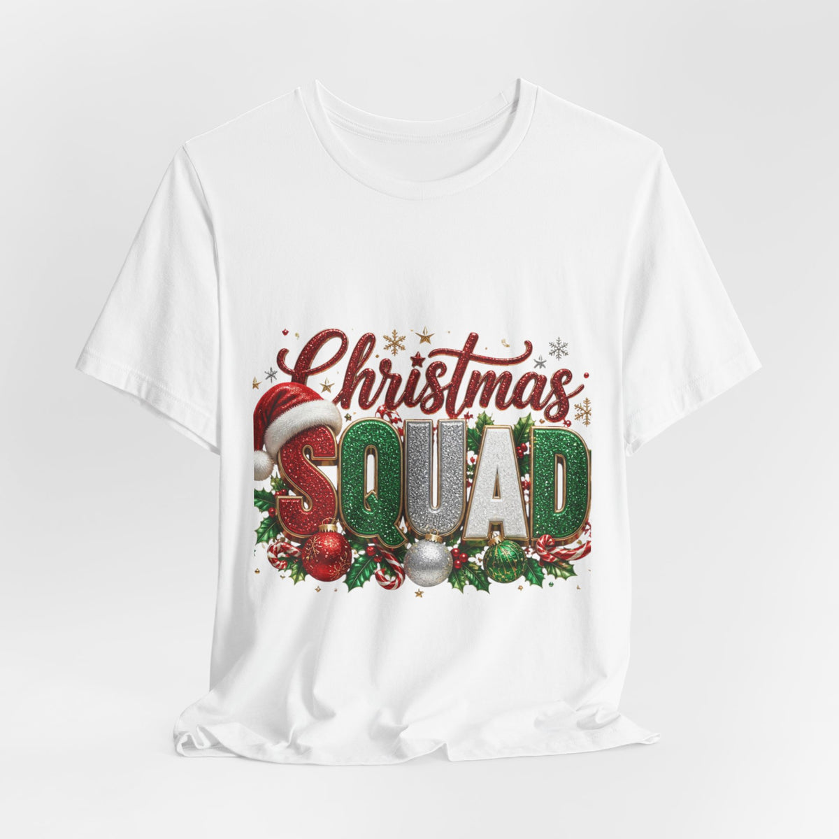 Christmas Squad T-Shirt – Festive Holiday Tee with Santa Hat & Ornaments