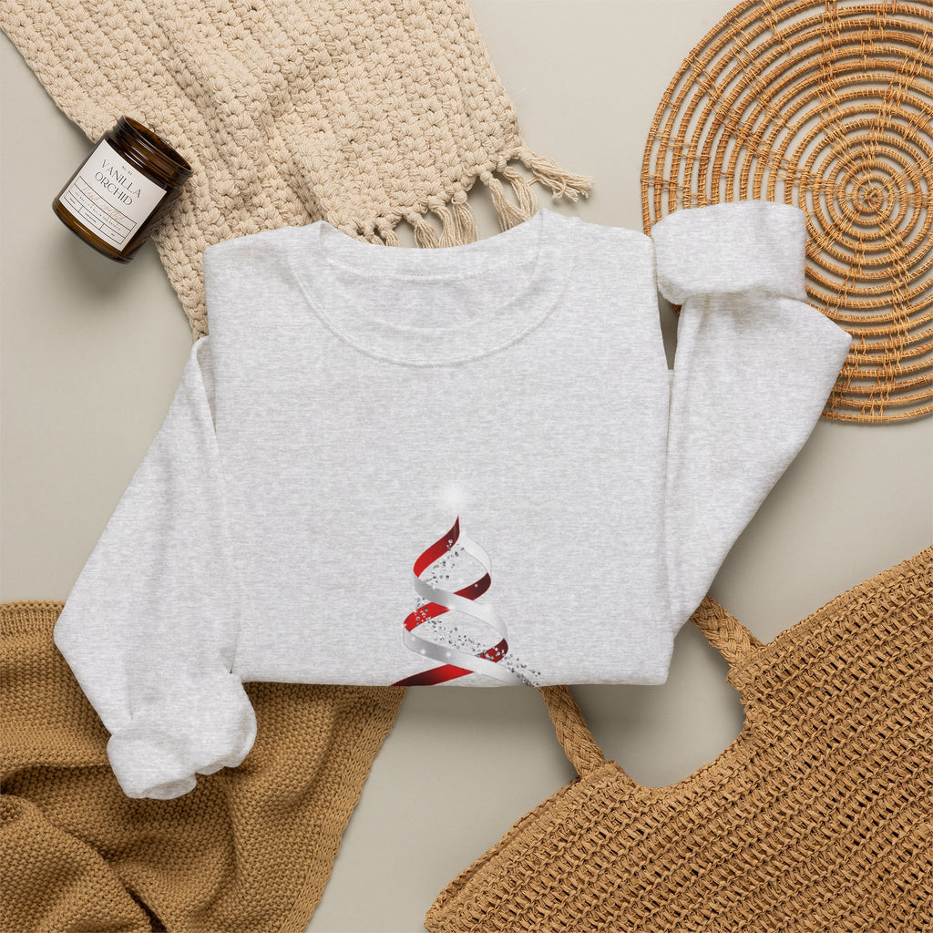 Minimal Red Ribbon Christmas Tree Sweatshirt