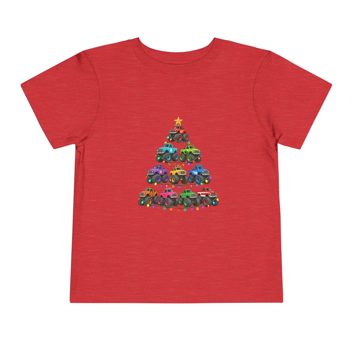 Toddler Tee — Colorful Monster Truck Christmas Tree Holiday Shirt