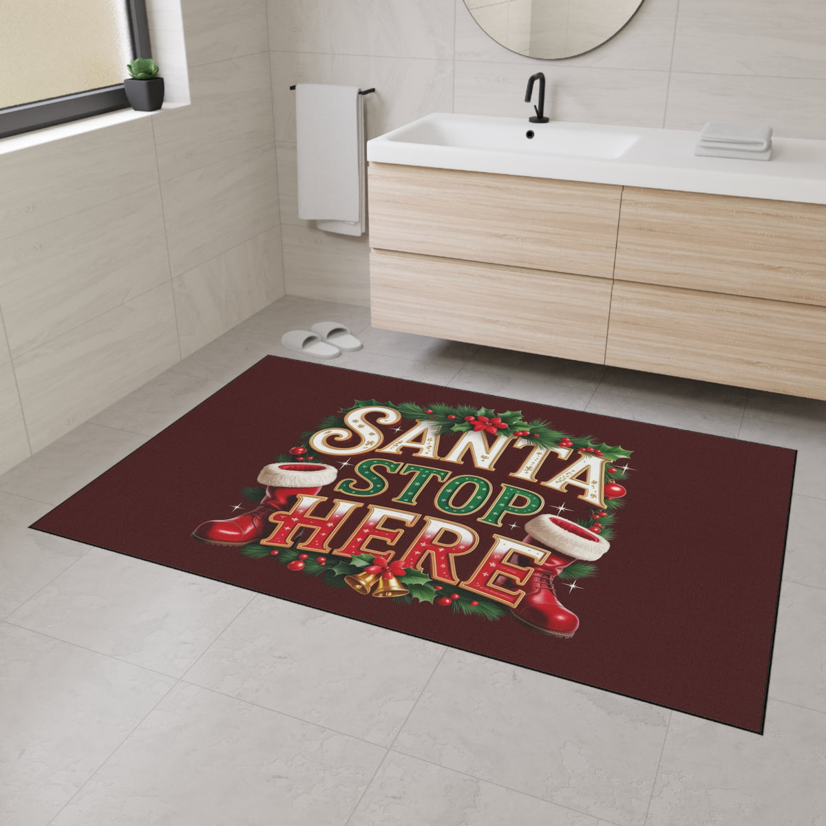 Santa Stop Here Heavy-Duty Floor Mat — Holiday Welcome Door Mat