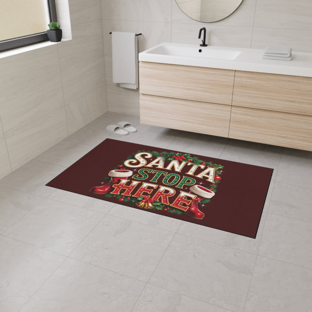 Santa Stop Here Heavy-Duty Floor Mat — Holiday Welcome Door Mat