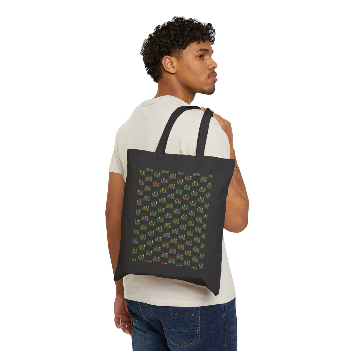 Canvas Tote Bag — Minimalist Repeating Cat Pattern Eco Shopper