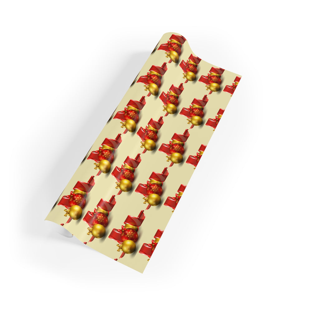 Holiday Gift Wrap Roll — Red Presents & Gold Ornaments Christmas Wrapping Paper