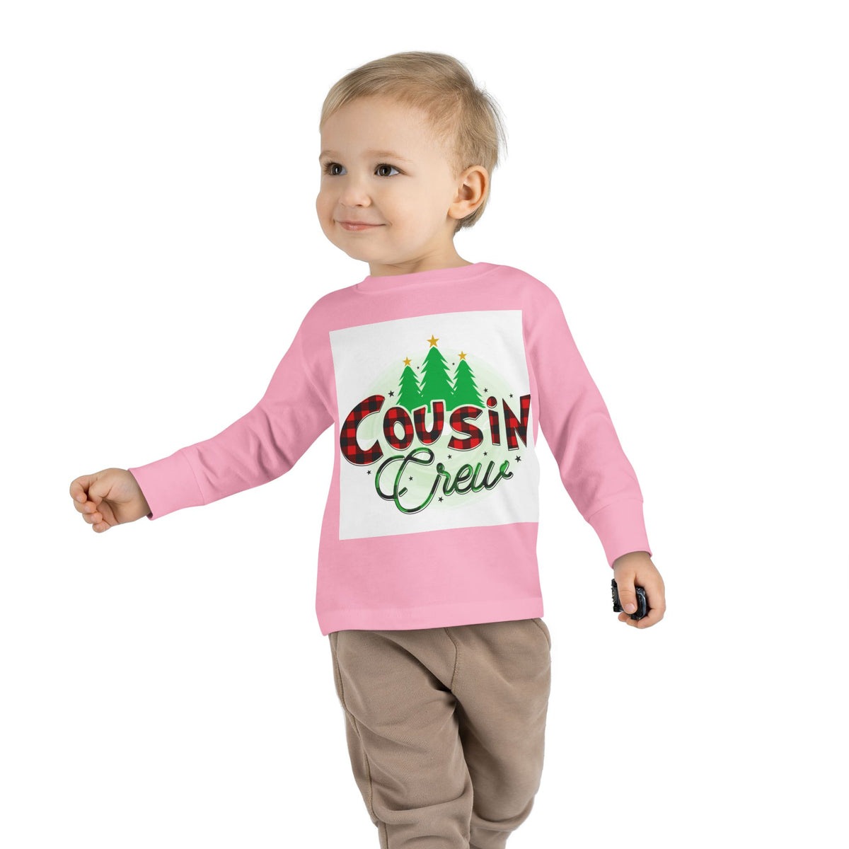 Cousin Crew Toddler Long Sleeve Tee — Christmas Plaid Holiday Shirt for Kids
