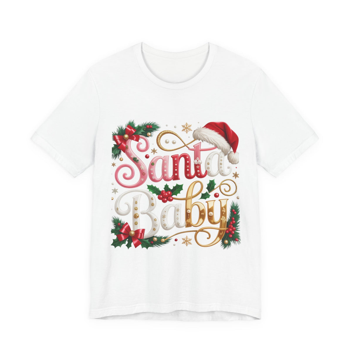 Santa Baby Christmas T-Shirt – Festive Holiday Tee with Santa Hat & Holly