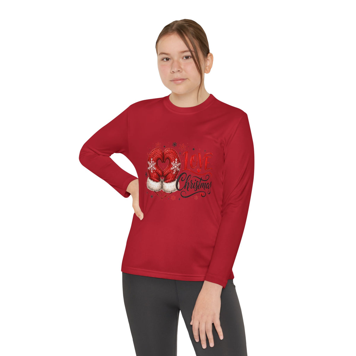 Youth Long Sleeve Tee - "Love Christmas" Festive Heart Gnome Design