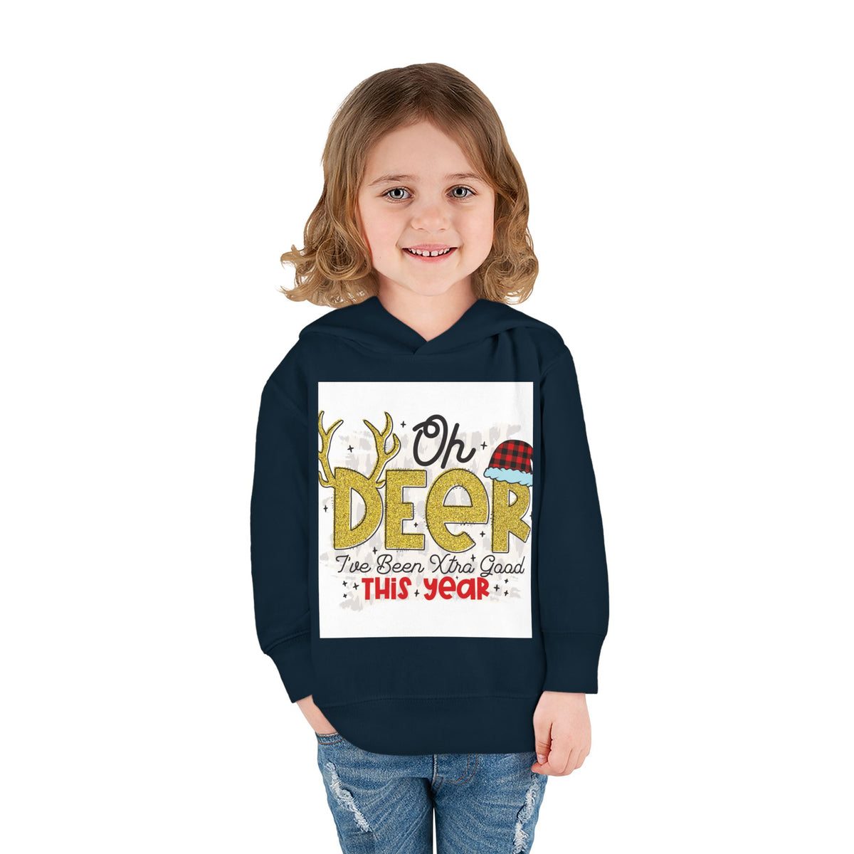 Toddler Hoodie — "Oh Deer I've Been Extra Good This Year" Christmas Pullover