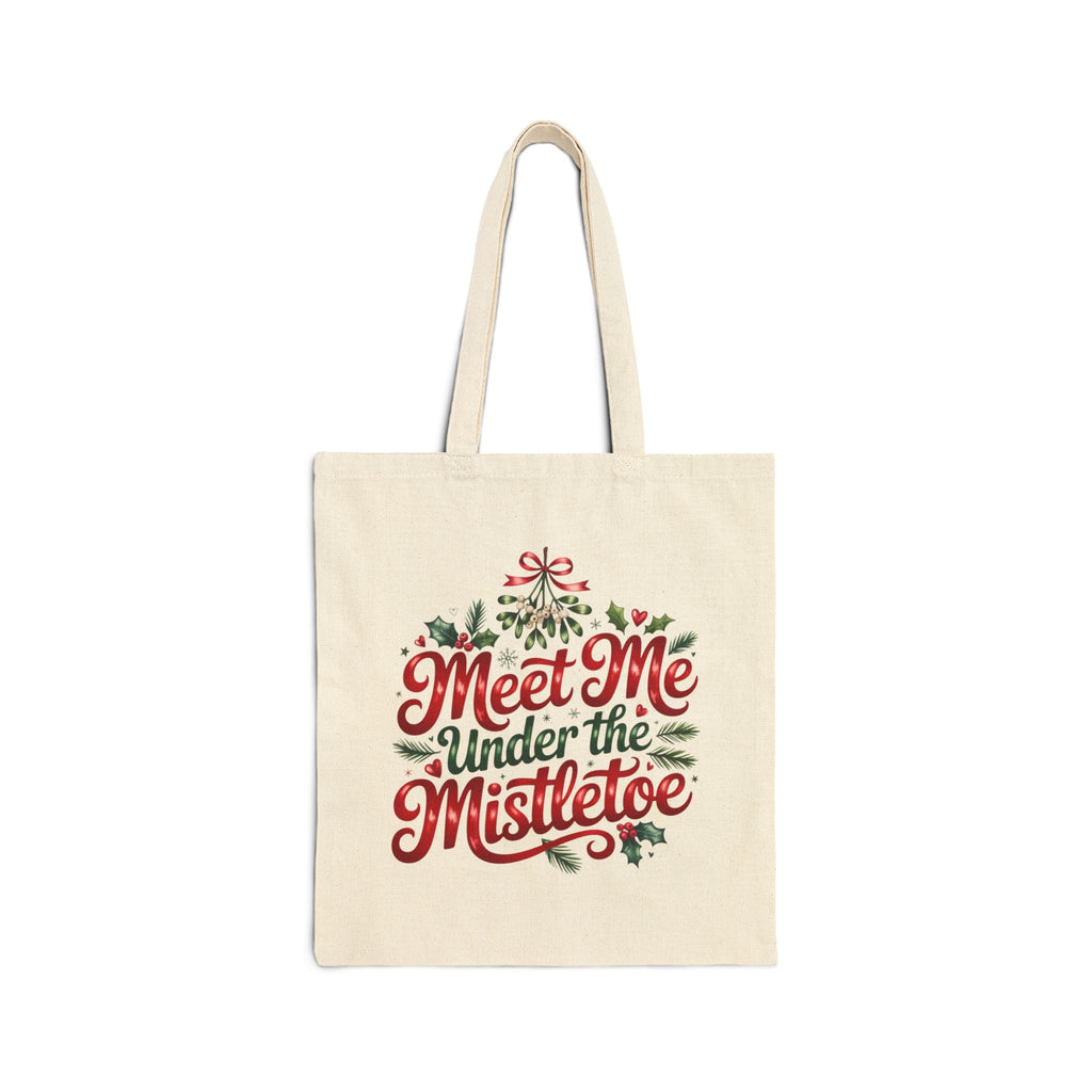 Meet Me Under the Mistletoe Tote Bag — Christmas Holiday Canvas Tote