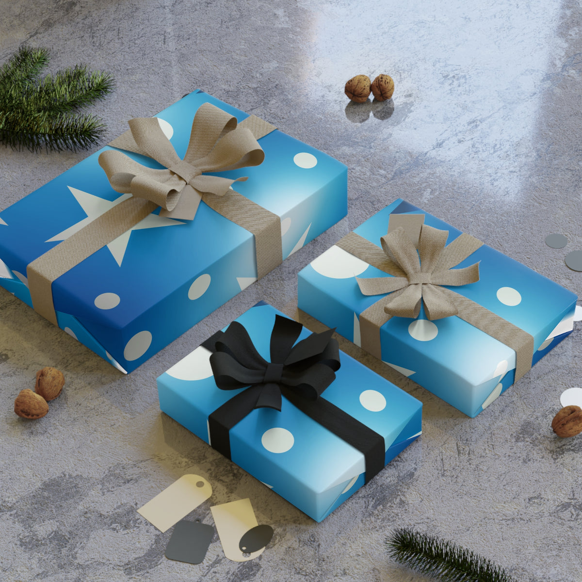Blue Ornament Gift Wrap Roll — Festive Star Bauble Wrapping Paper for Christmas