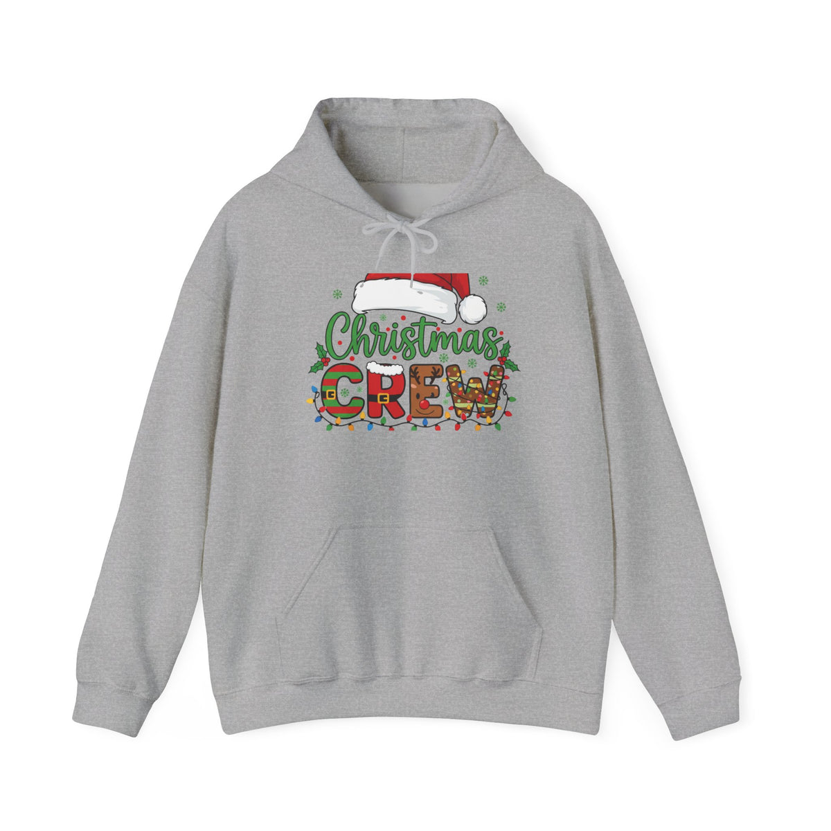 Christmas Crew Hoodie – Festive Santa Hat & Lights Holiday Sweatshirt