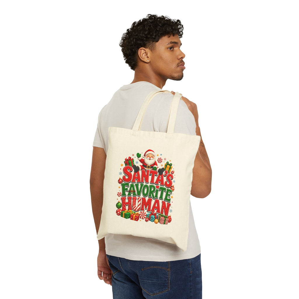 Santa's Favorite Human Canvas Tote Bag – Holiday Christmas Gift Tote