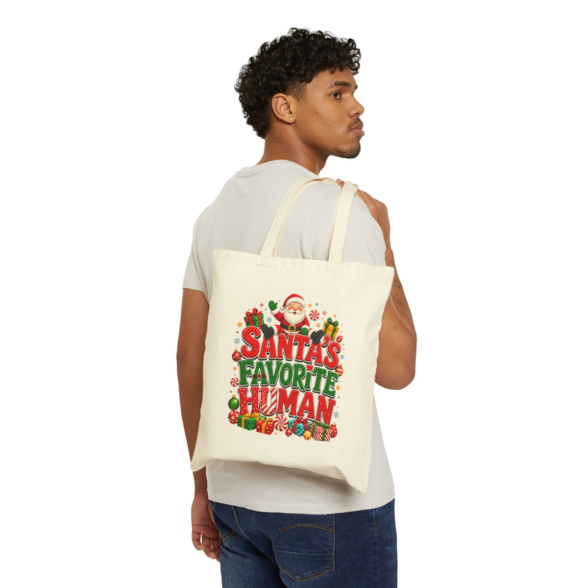 Santa's Favorite Human Canvas Tote Bag – Holiday Christmas Gift Tote