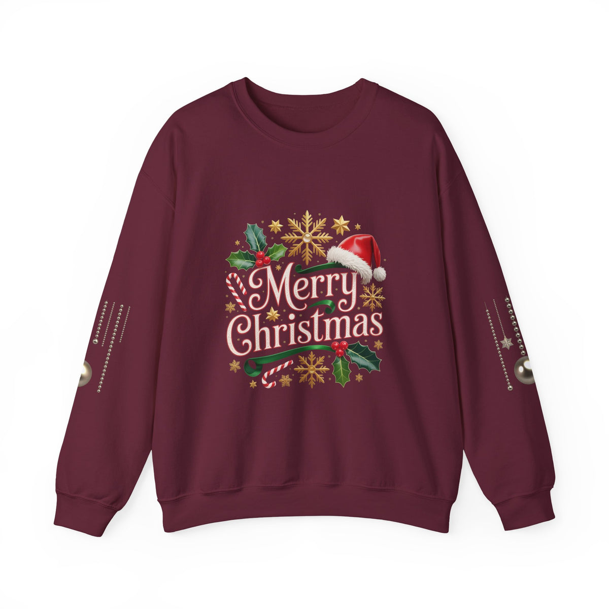 Merry Christmas Crewneck Sweatshirt — Festive Santa Hat & Holly Holiday Pullover