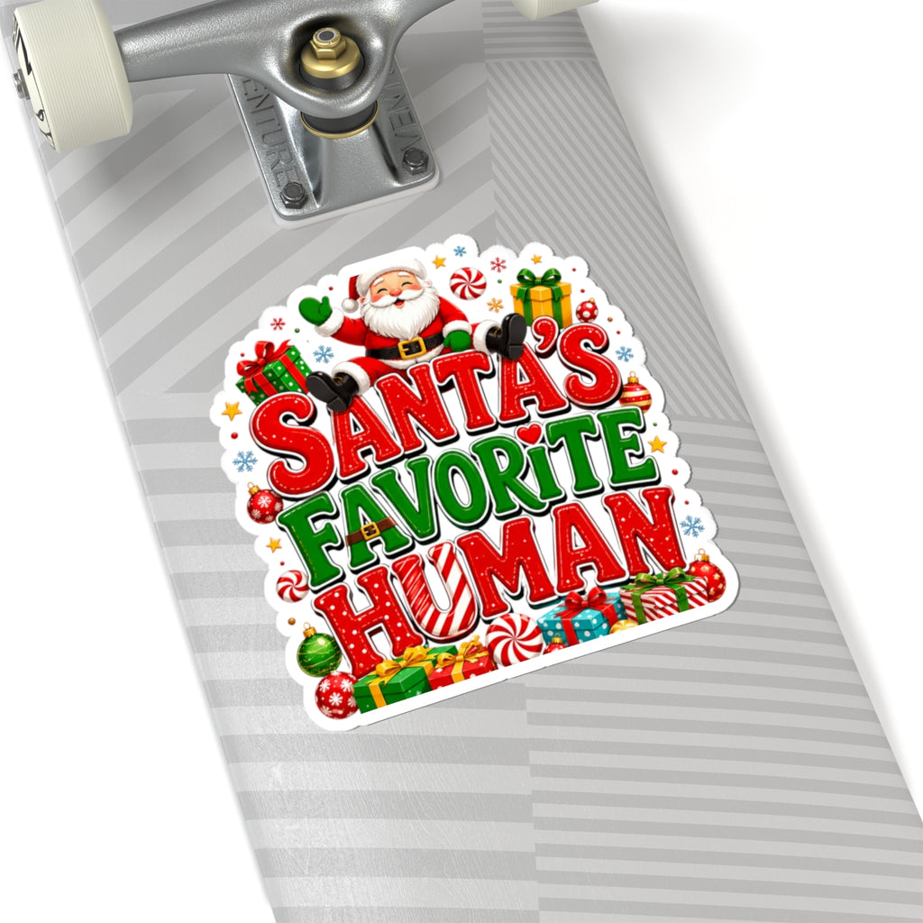 Santa's Favorite Human Kiss-Cut Sticker — Cute Christmas Laptop Decal