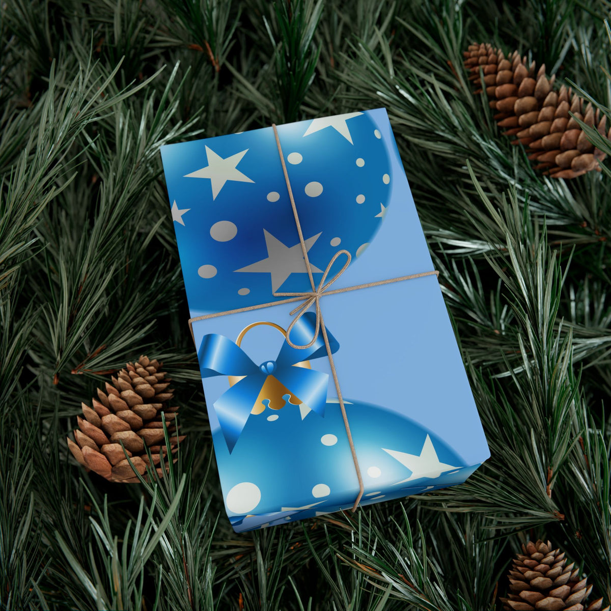 Blue Star Ornament Gift Wrap Paper — Festive Holiday Wrapping for Christmas & Birthdays