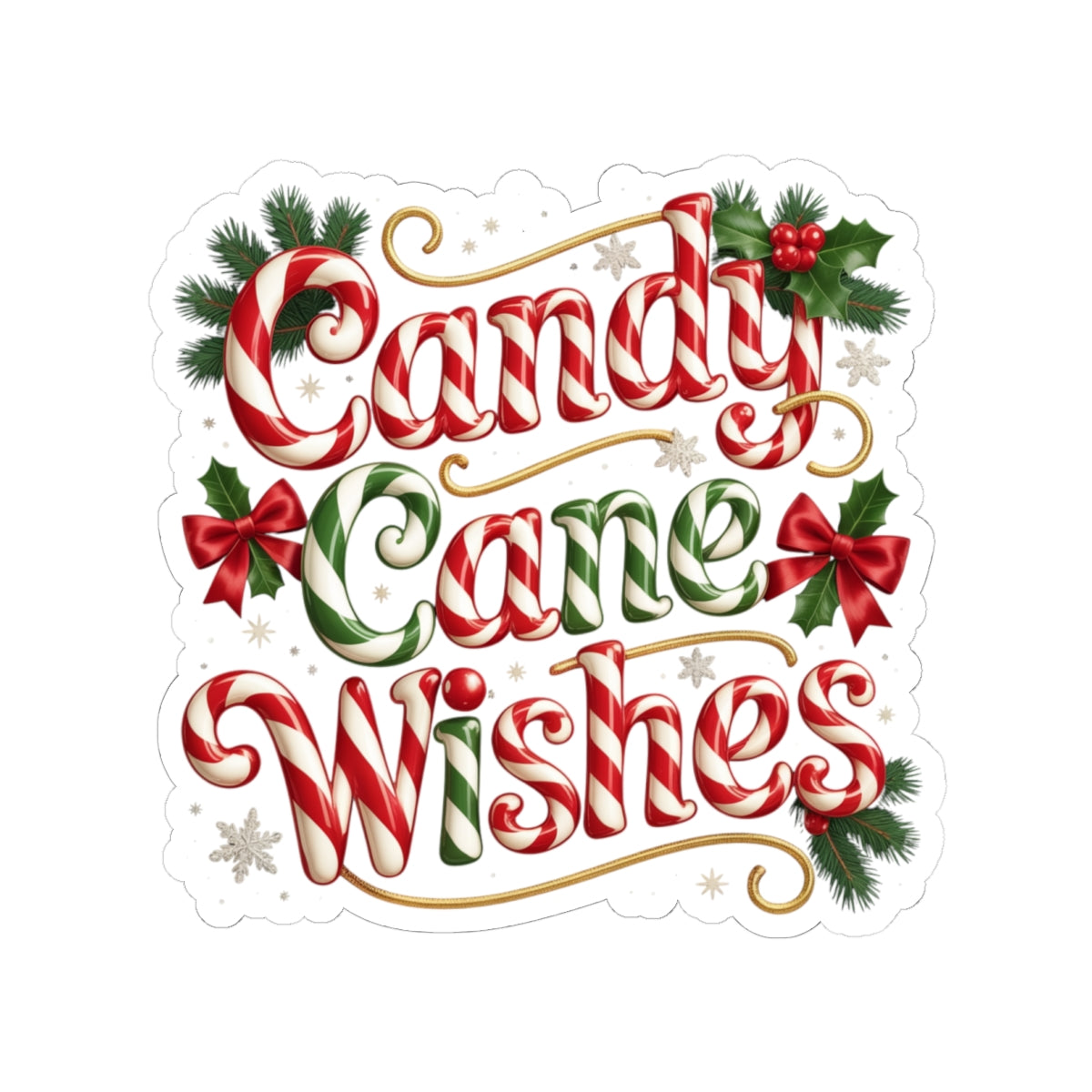 Candy Cane Wishes Sticker — Festive Holiday Kiss-Cut Decal