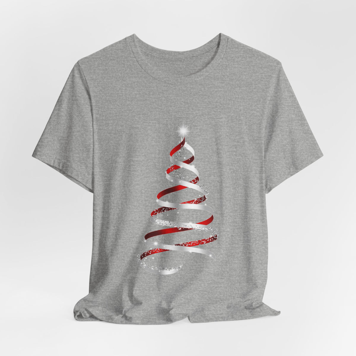 Christmas Ribbon Tree T-Shirt — Minimal Red & White Holiday Tee