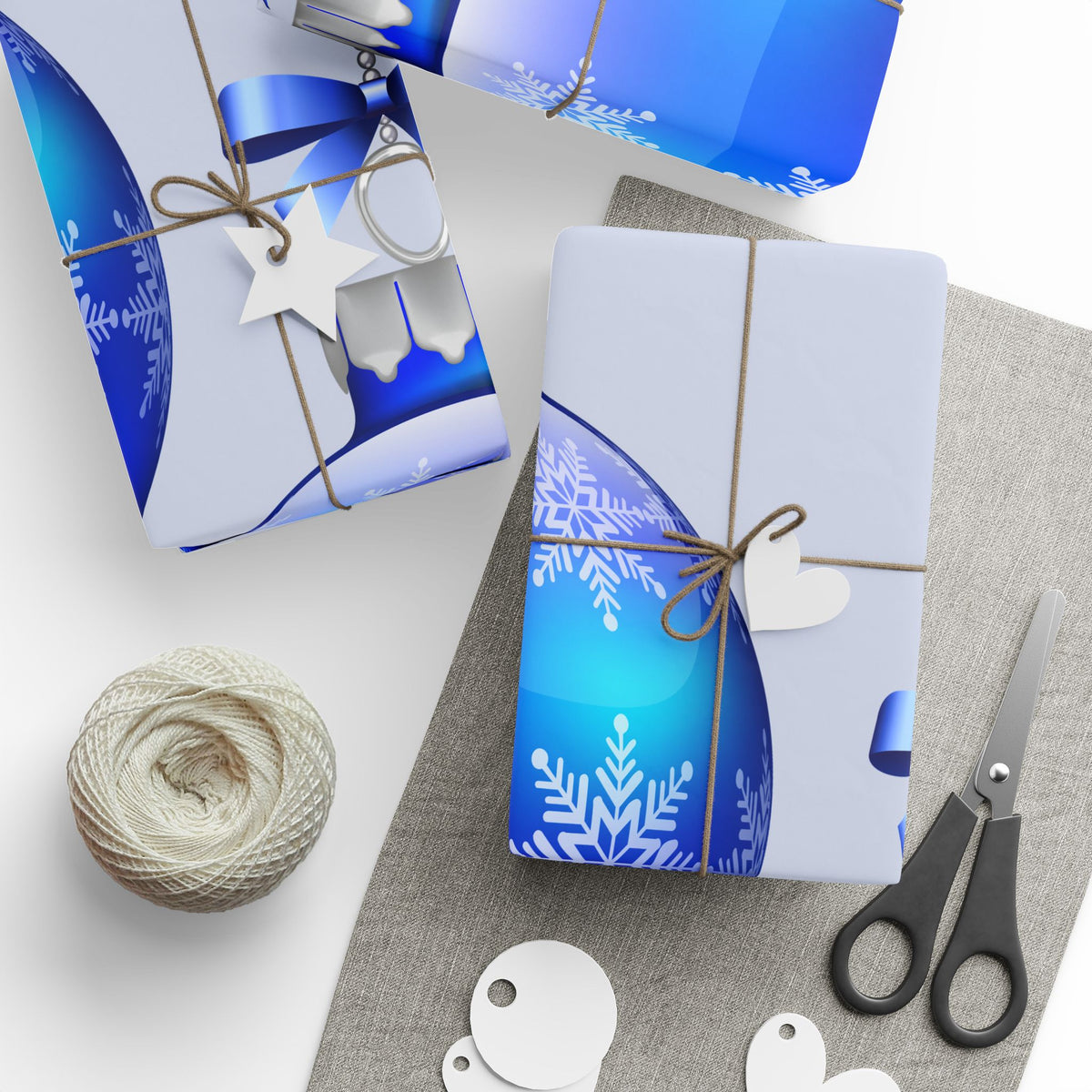 Blue Ornament Wrapping Paper - Holiday Christmas Gift Wrap with Blue Baubles Pattern