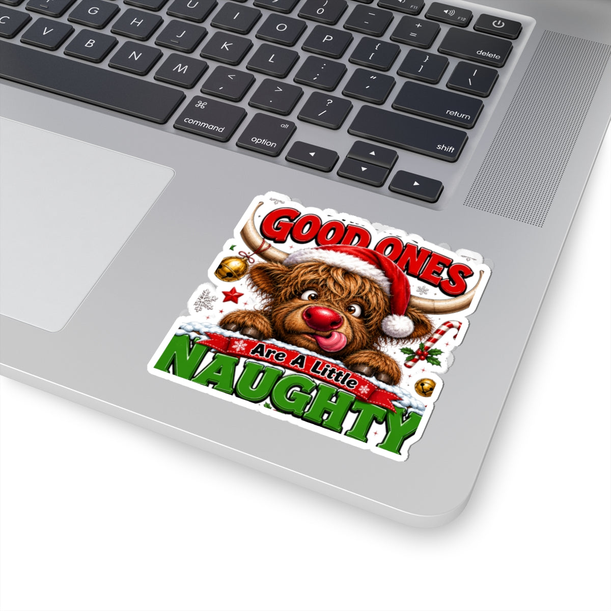 Holiday Sticker — 'Good Ones Are A Little Naughty' Cute Santa Cow Kiss-Cut Sticker