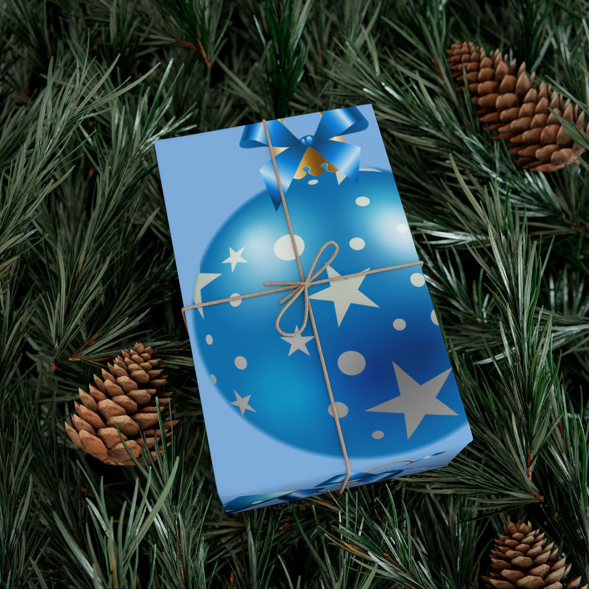 Blue Star Ornament Gift Wrap Paper — Festive Holiday Wrapping for Christmas & Birthdays