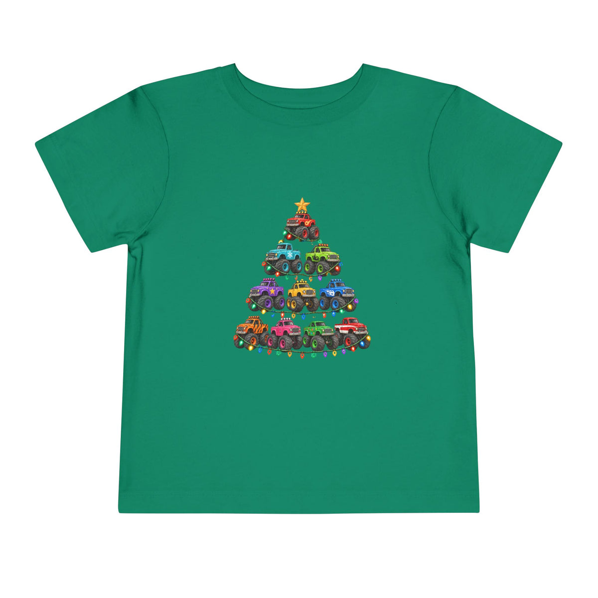 Toddler Tee — Colorful Monster Truck Christmas Tree Holiday Shirt