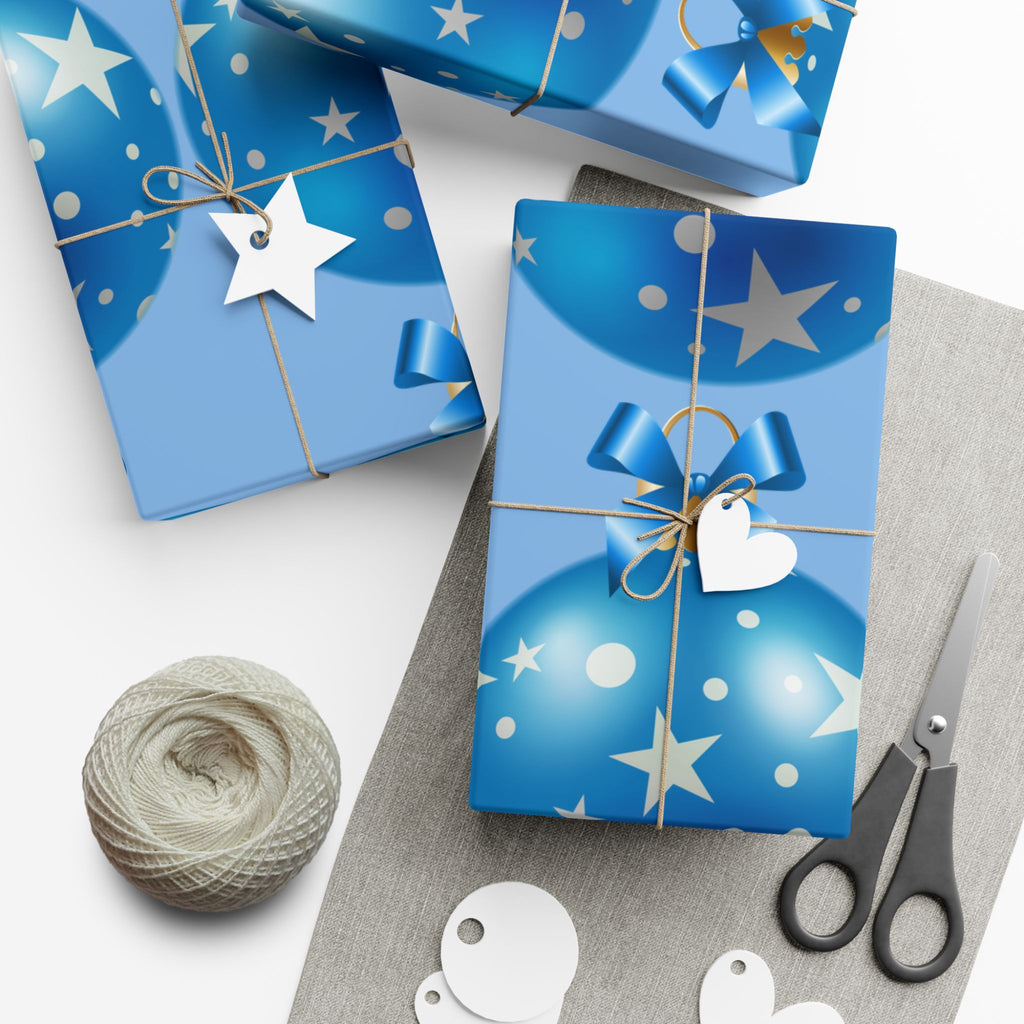 Blue Star Ornament Gift Wrap Paper — Festive Holiday Wrapping for Christmas & Birthdays