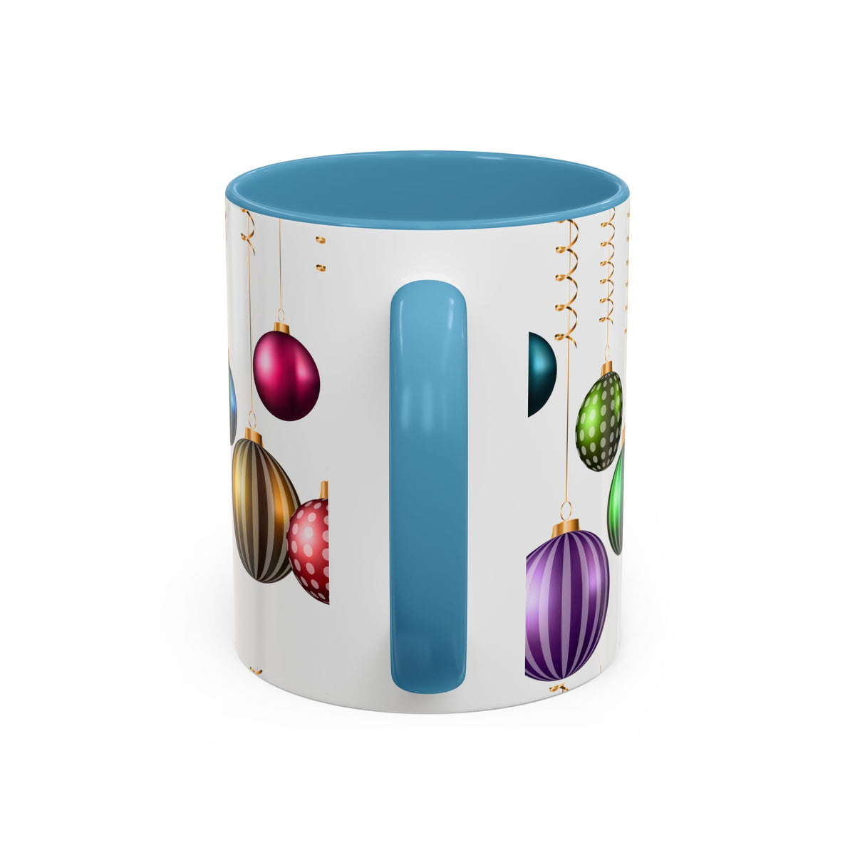 Holiday Ornament Accent Coffee Mug — Colorful Hanging Baubles 11/15oz