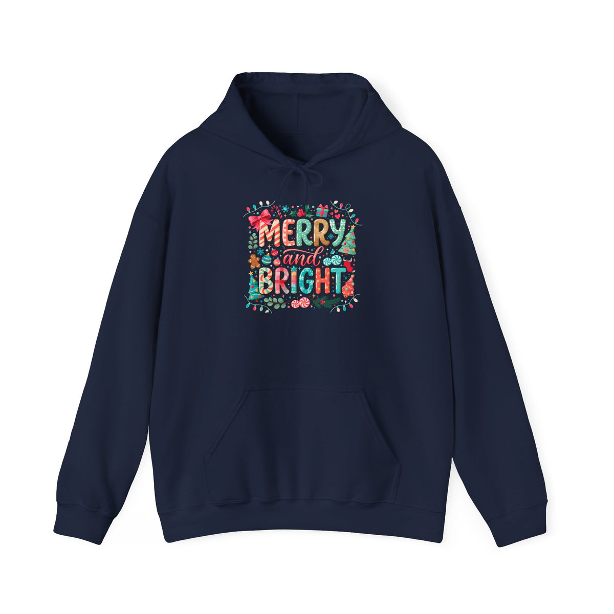 Merry and Bright Hoodie — Festive Christmas Holiday Sweatshirt