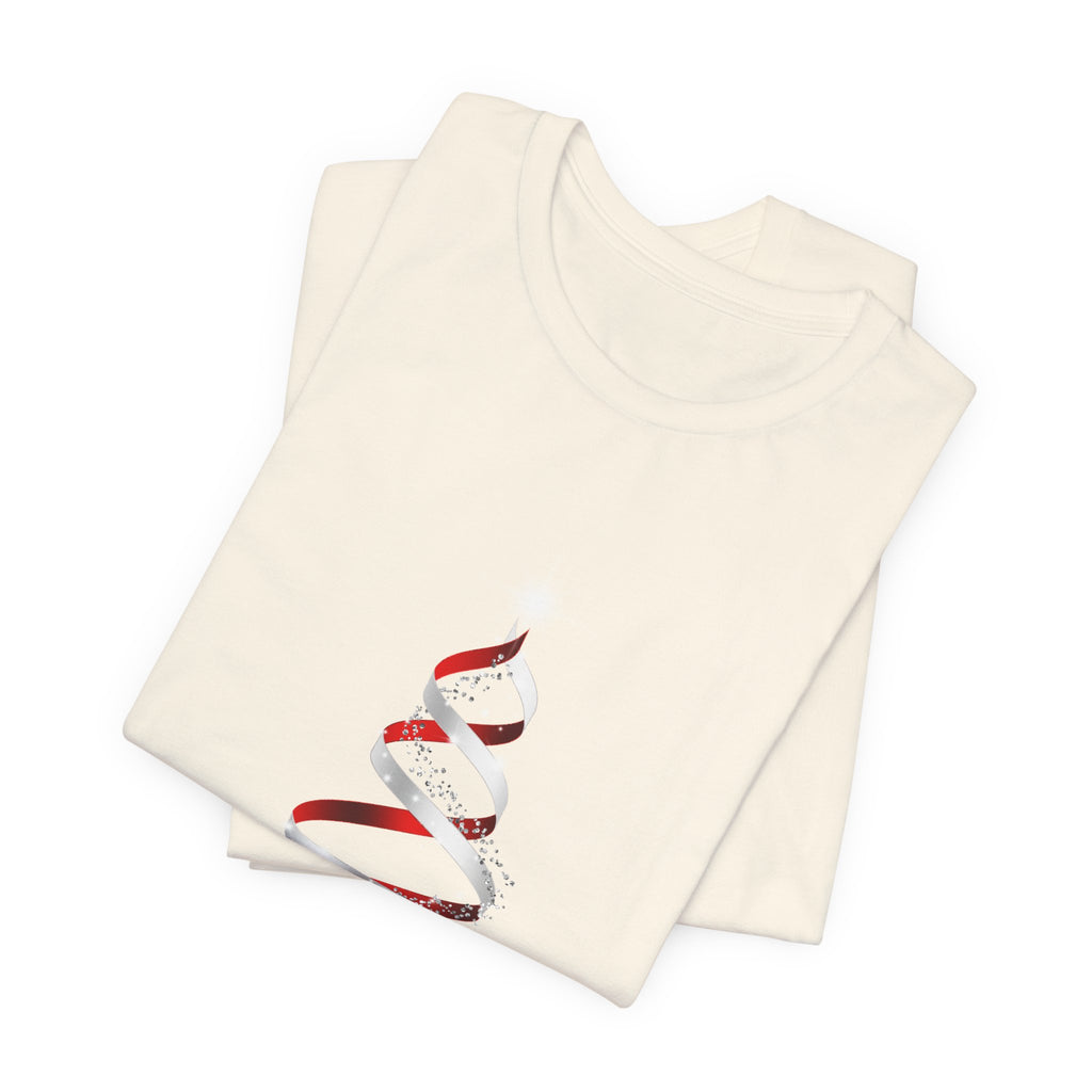Christmas Ribbon Tree T-Shirt — Minimal Red & White Holiday Tee