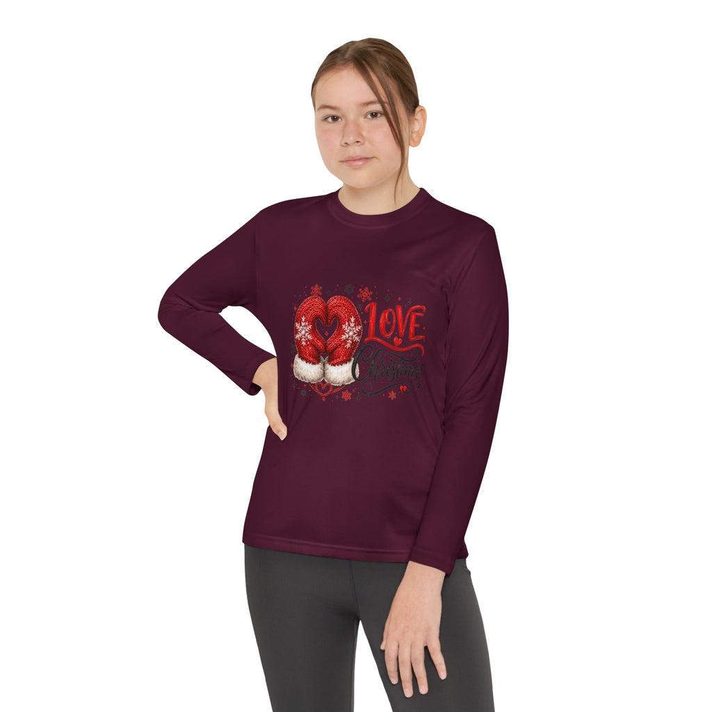 Youth Long Sleeve Tee - "Love Christmas" Festive Heart Gnome Design
