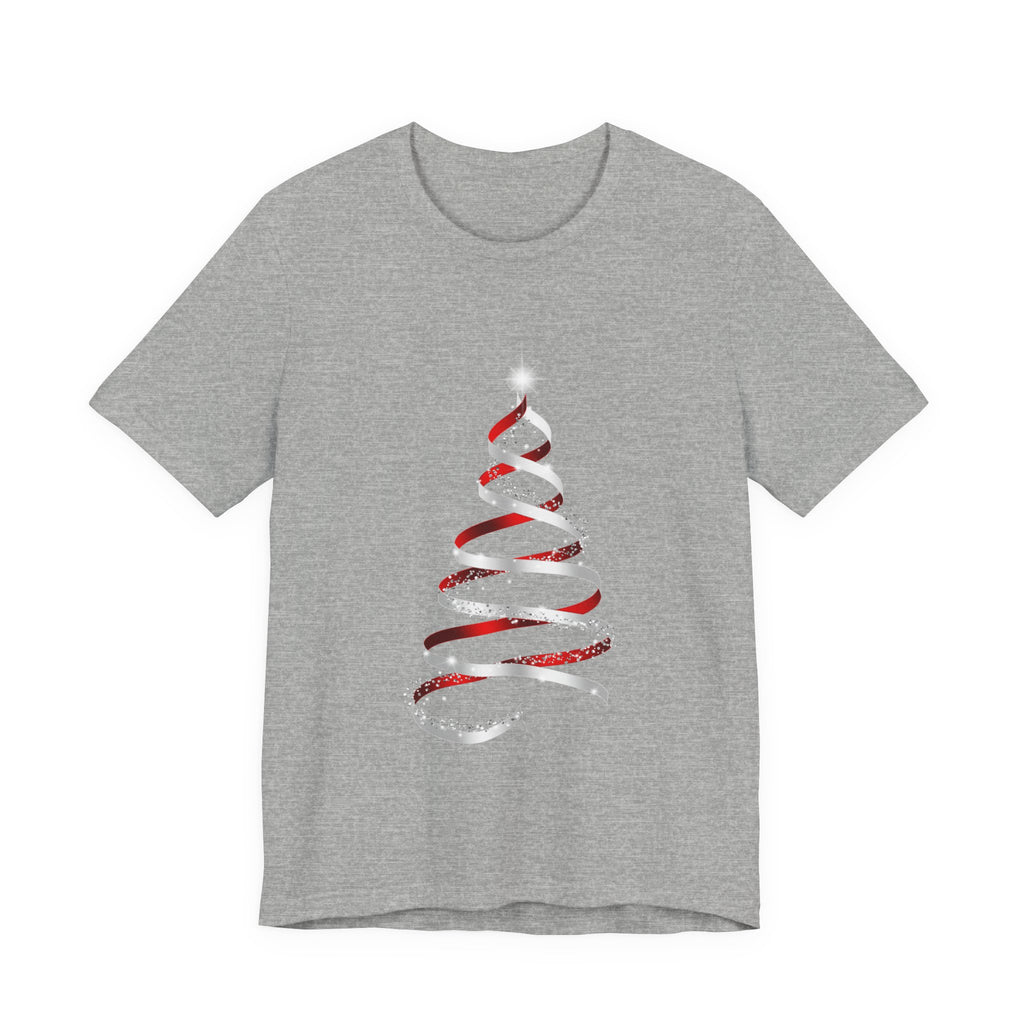 Christmas Ribbon Tree T-Shirt — Minimal Red & White Holiday Tee