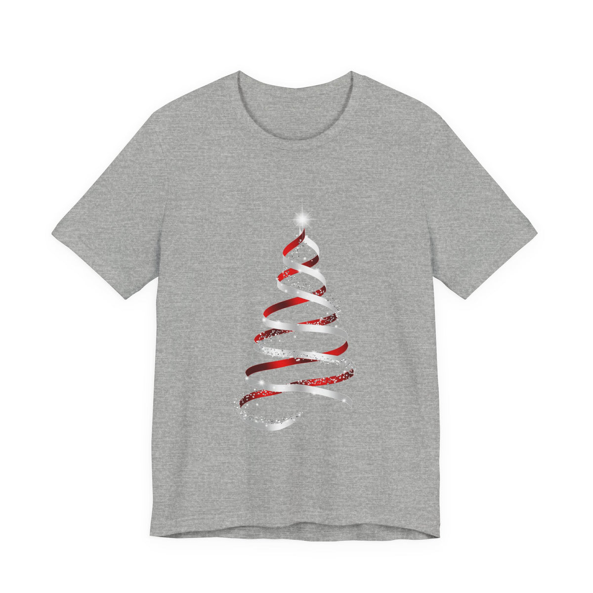 Christmas Ribbon Tree T-Shirt — Minimal Red & White Holiday Tee