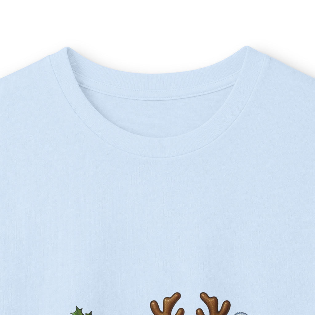 Long Sleeve Tee - Christmas Pickle Family with Santa Hat & Reindeer Holiday Design