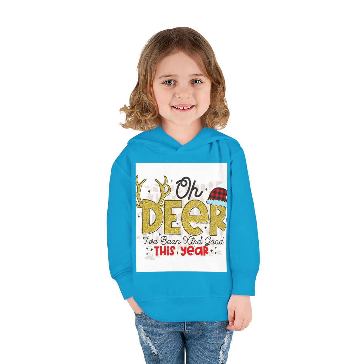 Toddler Hoodie — "Oh Deer I've Been Extra Good This Year" Christmas Pullover