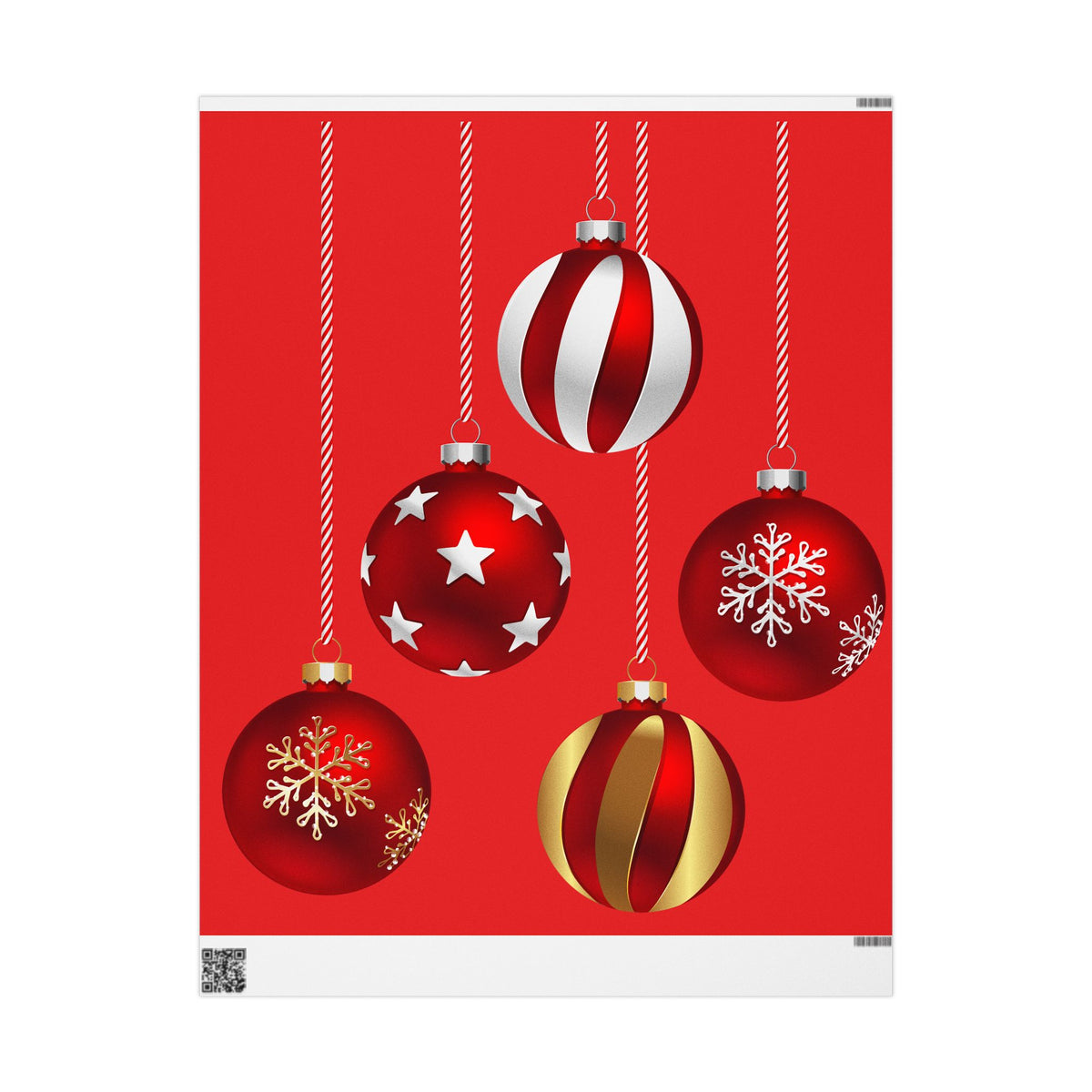 Christmas Ornament Wrapping Paper – Red Holiday Gift Wrap with Hanging Baubles