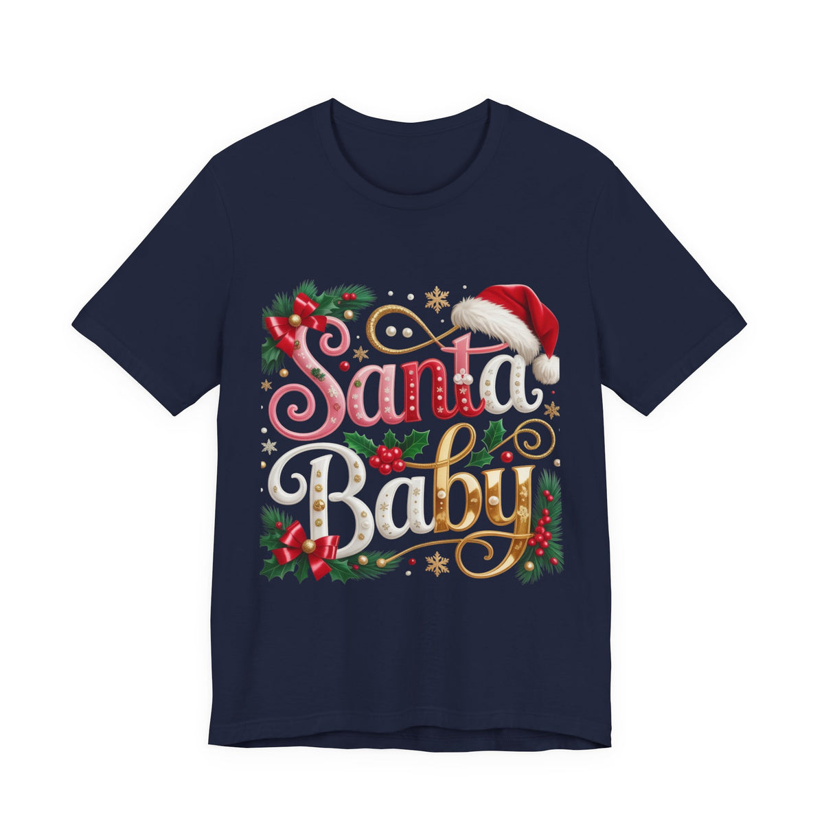 Santa Baby Christmas T-Shirt – Festive Holiday Tee with Santa Hat & Holly