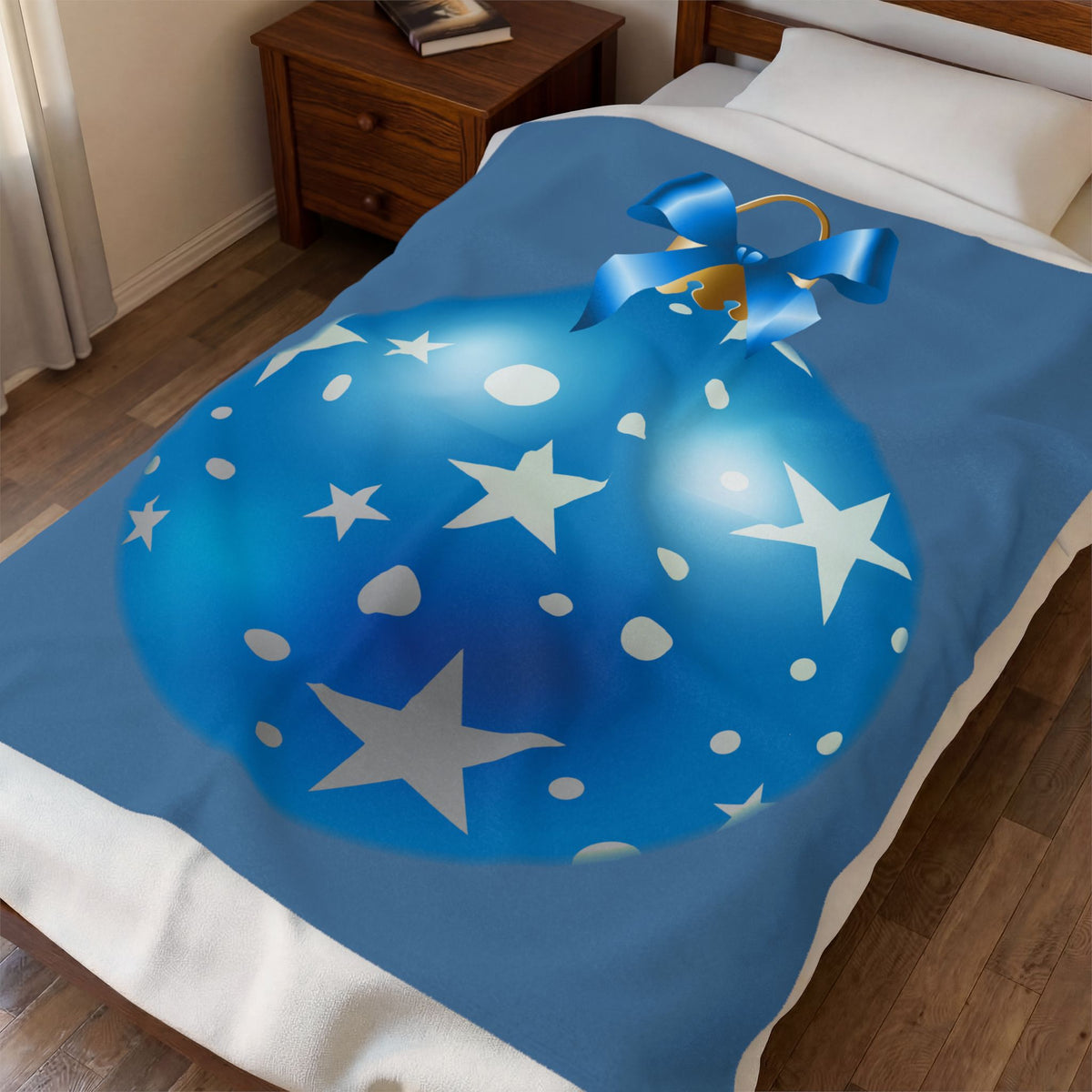 Blue Christmas Ornament Velveteen Plush Blanket — Festive Holiday Throw for Cozy Décor