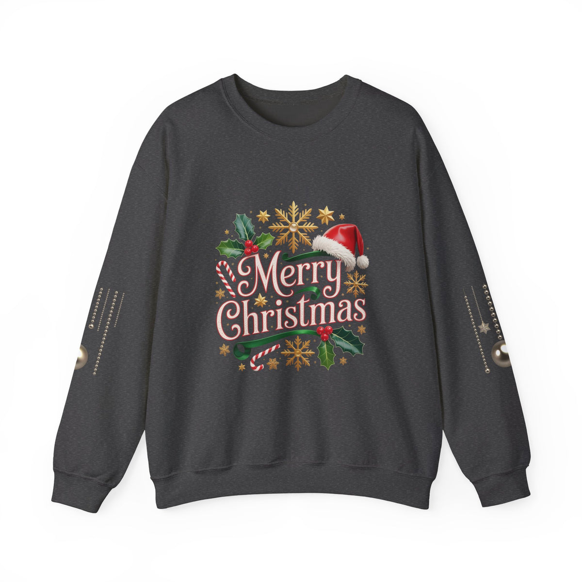 Merry Christmas Crewneck Sweatshirt — Festive Santa Hat & Holly Holiday Pullover