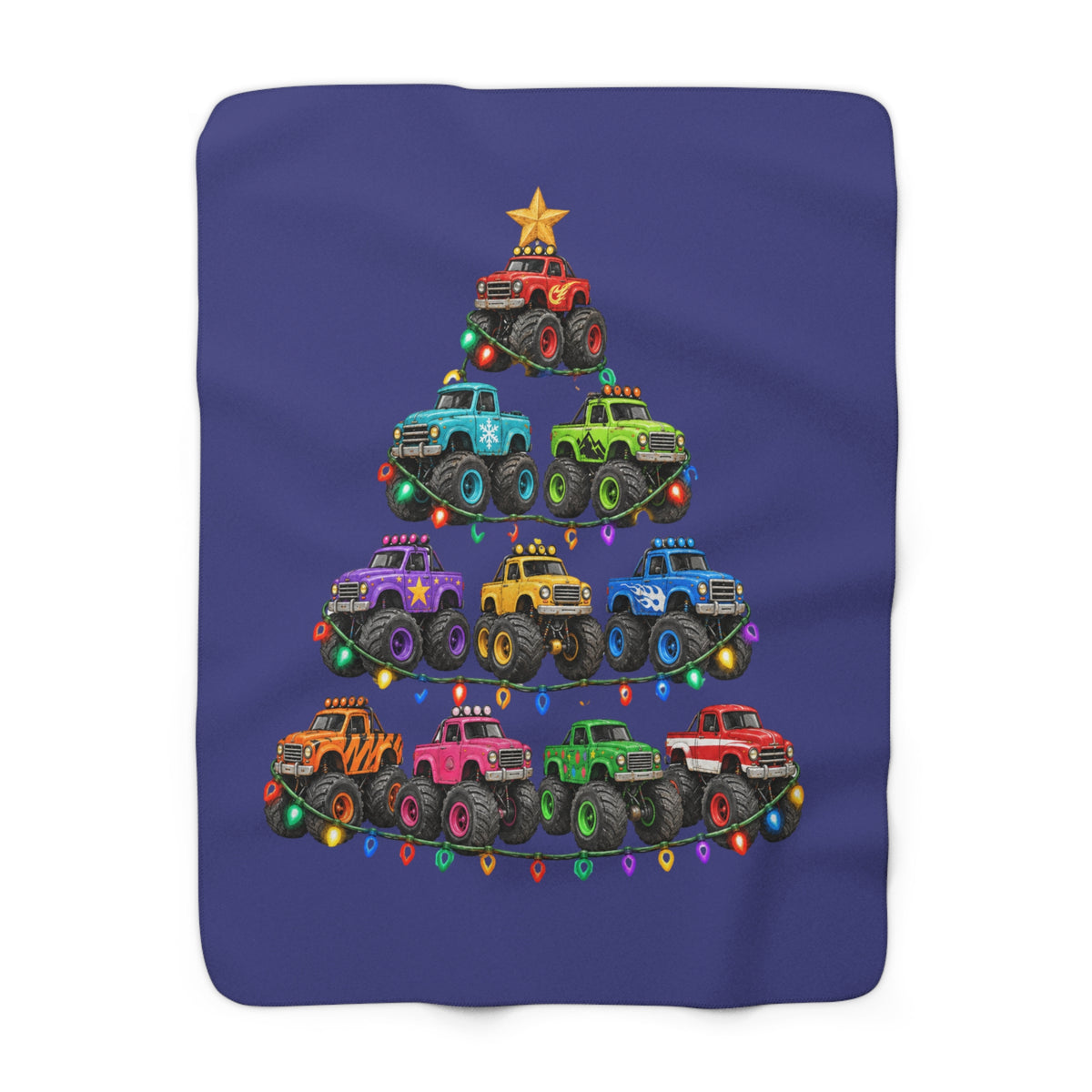 Christmas Monster Truck Tree Sherpa Blanket